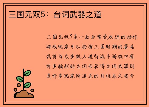三国无双5：台词武器之道